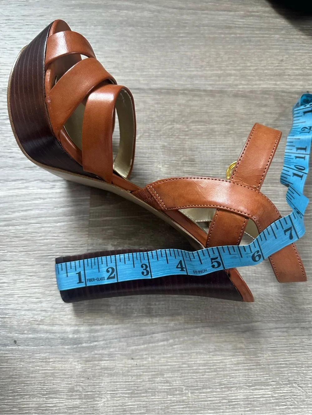 GUESS Brown Leather Platform Sandals with Ankle Strap